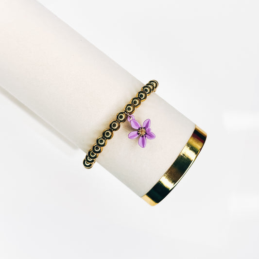 Purple & Gold Flower Charm Bracelet