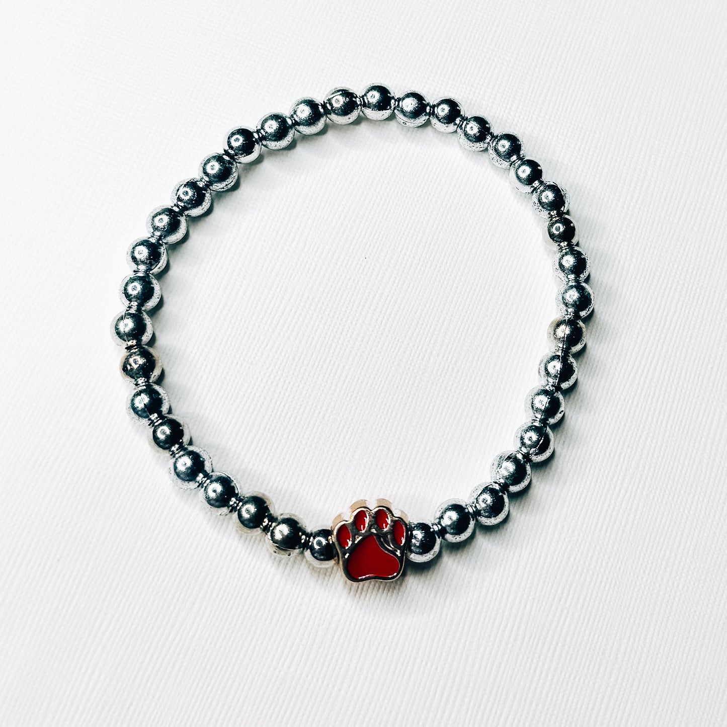 Red & Silver Paw Print Charm Bracelet