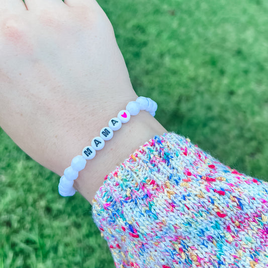 White & Pink Heart Mama Bracelet